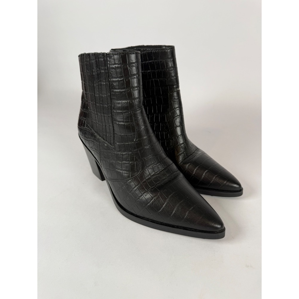 Blondo Waterproof Black Croc Embossed Leather Pointed Toe Ankle Boots Womens 8.5